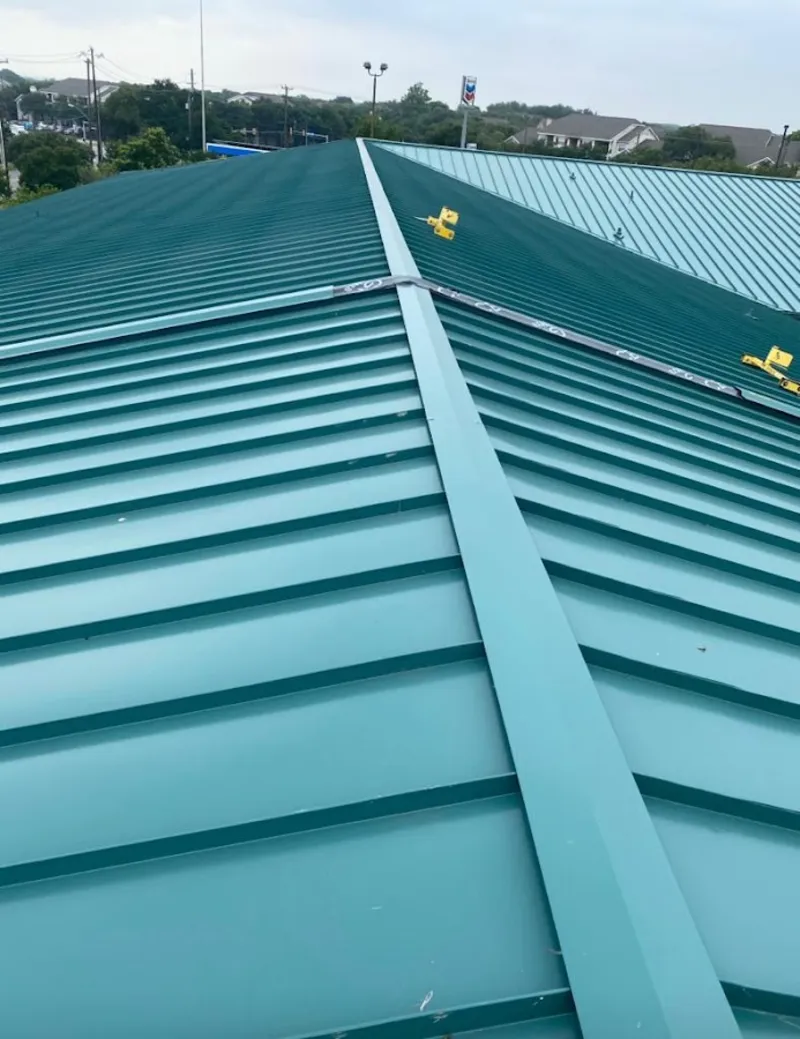 Green commercial metal roof ridge and valley for Metal Roof Repair in Good Hope